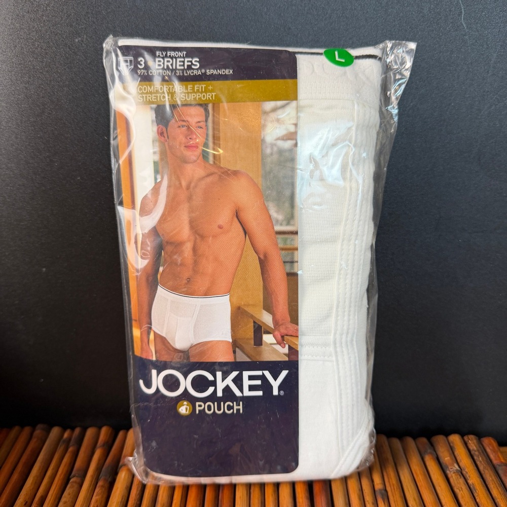 2006 Vintage Jockey NOS Pouch 3 Pack Briefs Men Large White Cotton Fly Front